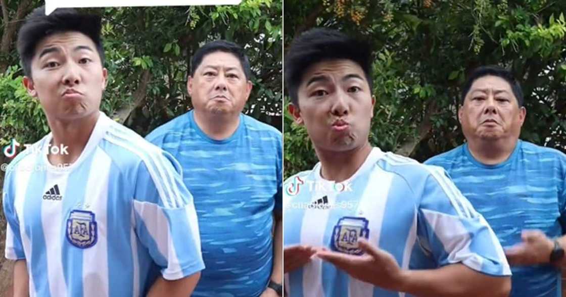 South African father and son doing the Uncle Waffles dance challenge South African father and son doing the Uncle Waffles dance challenge