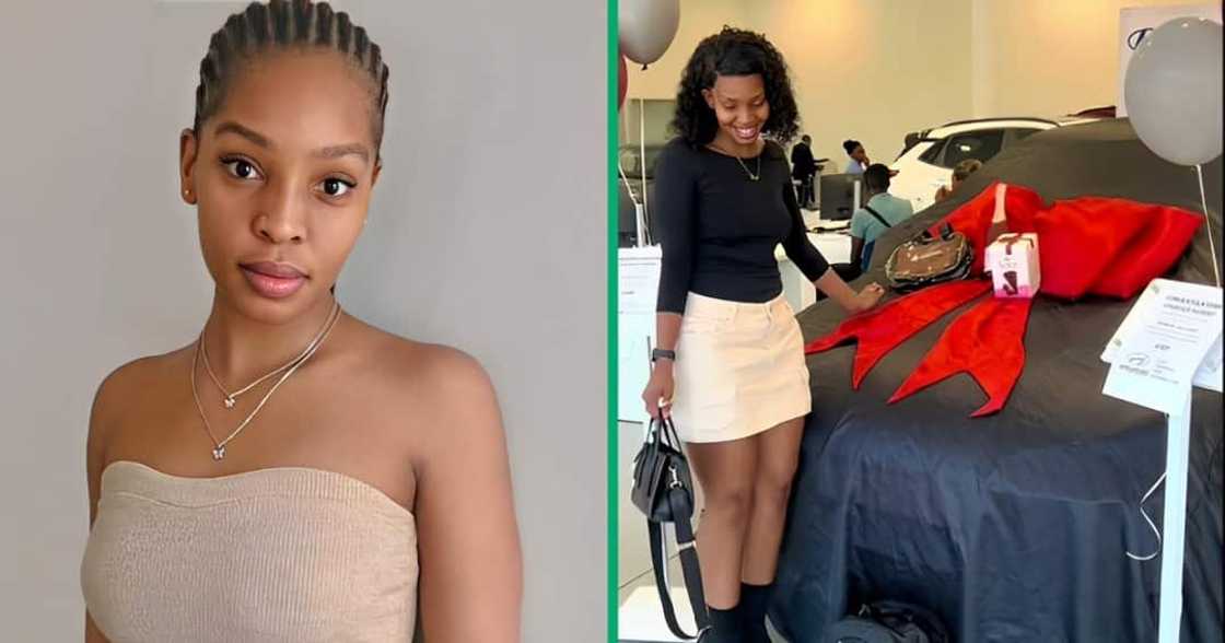 A TikTok video of woman showcasing her brand new car. A TikTok video of woman showcasing her brand new car.