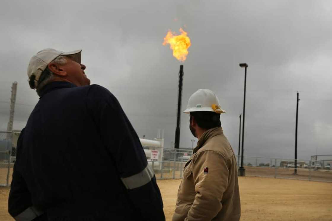 Flared natural gas is burned off at Apache Corporations operations at the Deadwood natural gas plant in the Permian Basin in 2015