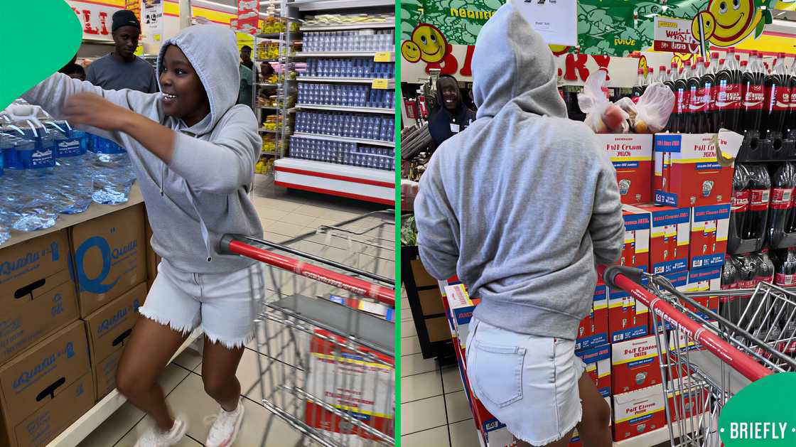 A woman took part in the trolley dash in South Africa. A woman took part in the trolley dash in South Africa.