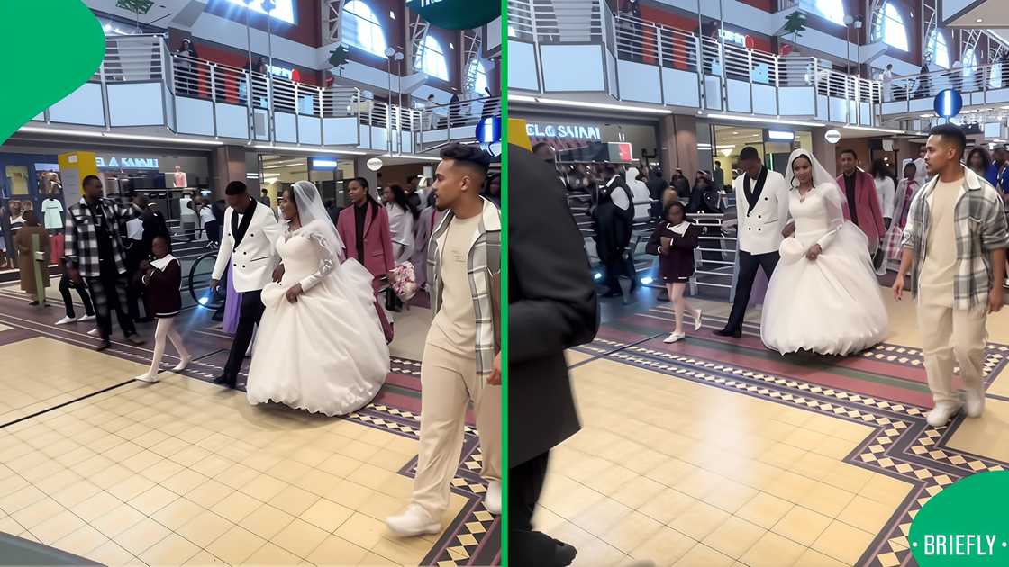 A newlywed couple turned heads as the wedding party walked through a Cape Town mall. A newlywed couple turned heads as the wedding party walked through a Cape Town mall.