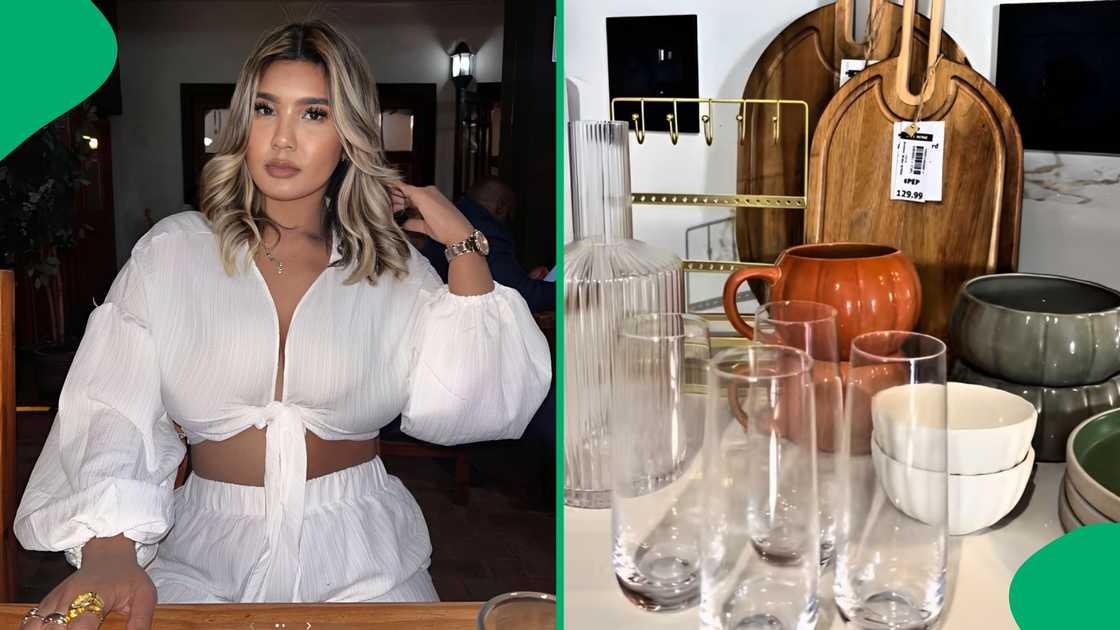 The woman found gorgeous glasses, plates, bowls and many more