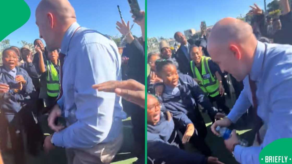 The image on the right captured the teacher dancing The image on the right captured the teacher dancing