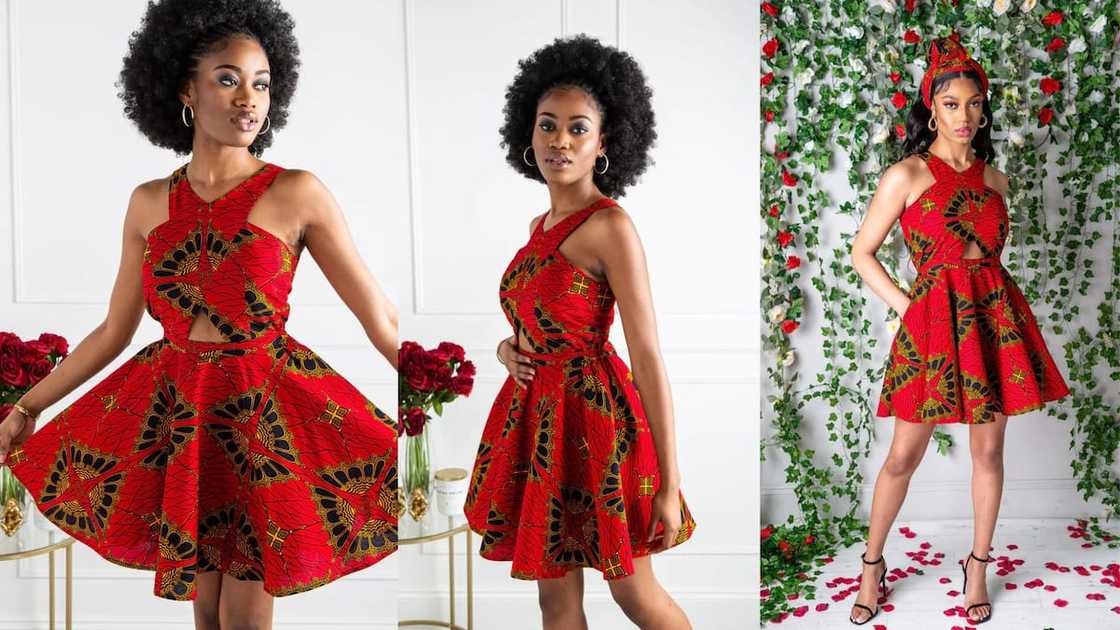 Red African print cross front mini-ensemble Red African print cross front mini-ensemble