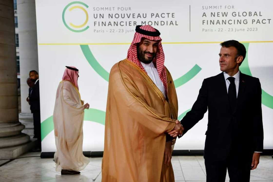 French President Emmanuel Macron (R) has assured Saudi of support from Paris French President Emmanuel Macron (R) has assured Saudi of support from Paris