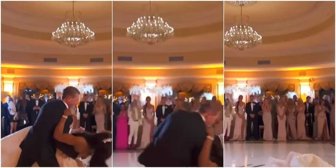 The couple fell during their first dance The couple fell during their first dance