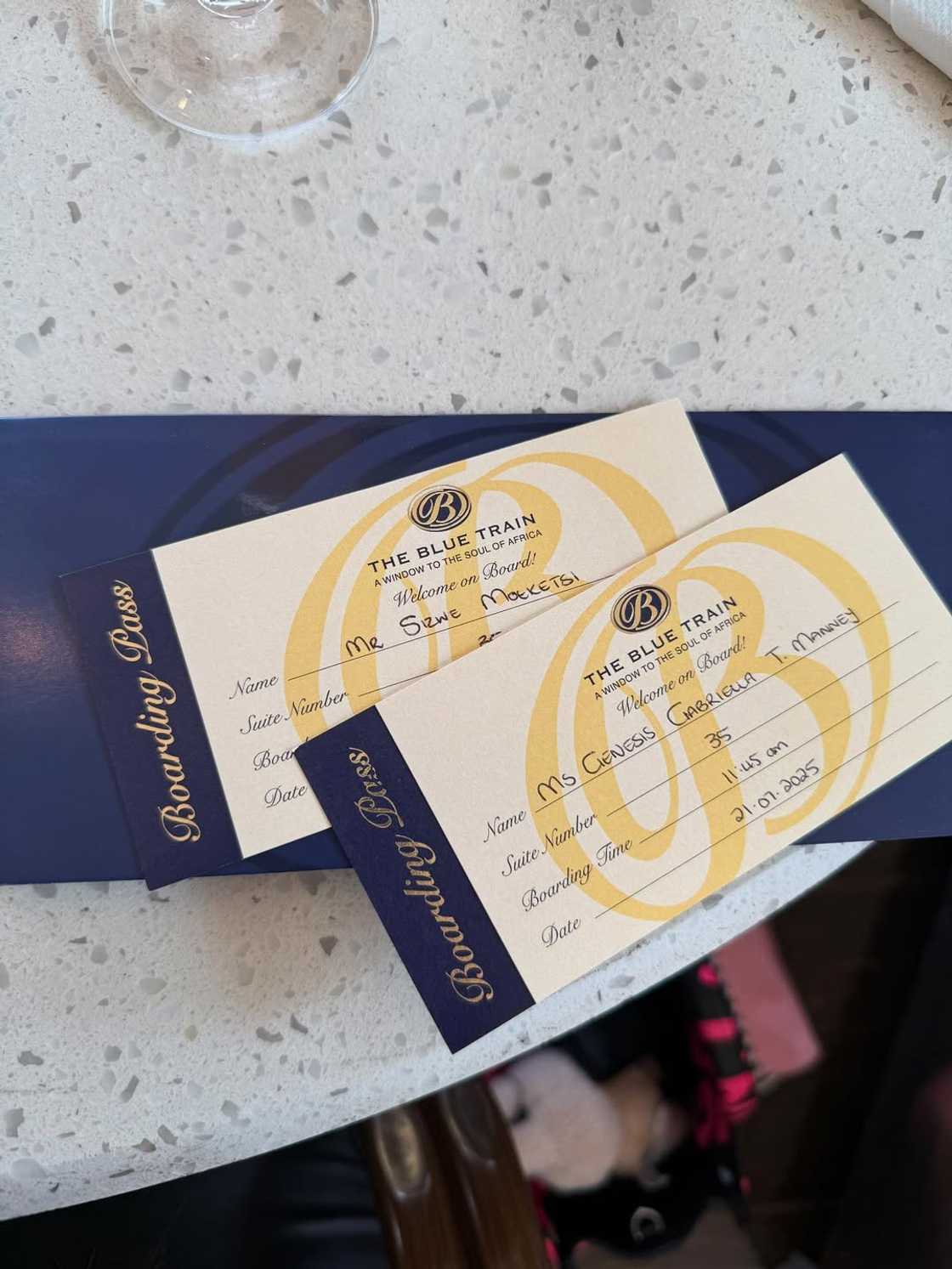 Boarding passes for the Blue Train. Boarding passes for the Blue Train.