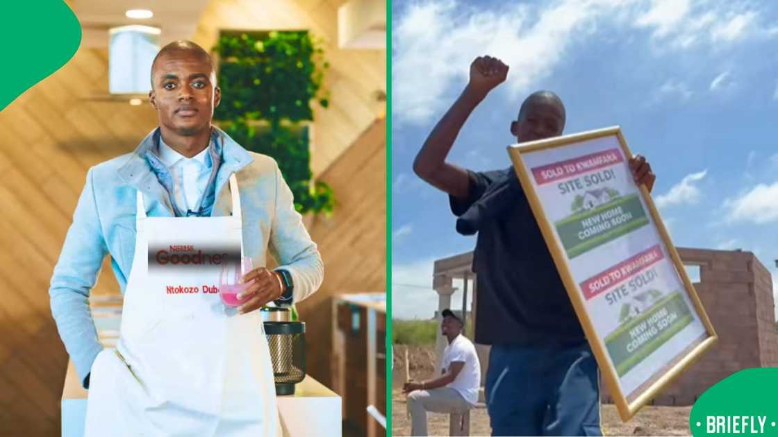 the image on the right captured a man holding a board showing that the land has been sold