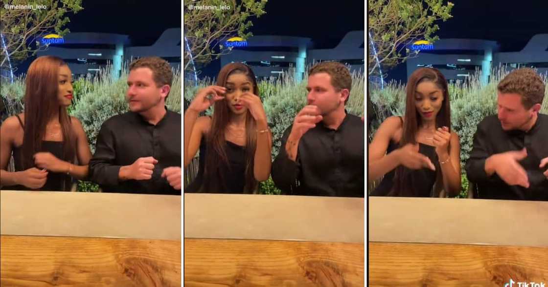 An adorable couple did the amapiano strata challenge in a viral video. An adorable couple did the amapiano strata challenge in a viral video.