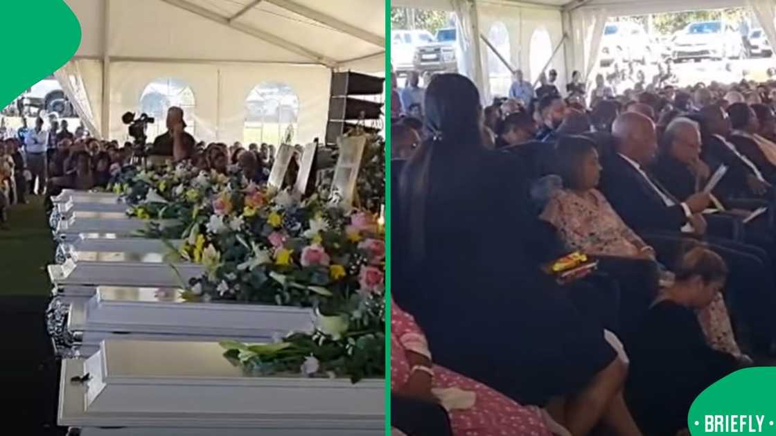 The visual on the right captured mourners and family members attending the funeral service