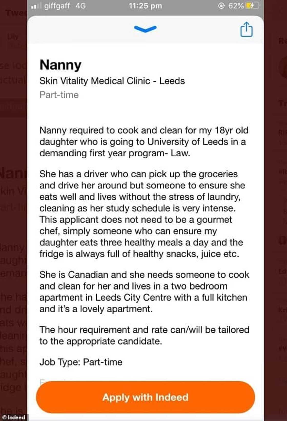 Parents advertise chef, nanny vacancies for their 18-year-old daughter studying law Parents advertise chef, nanny vacancies for their 18-year-old daughter studying law