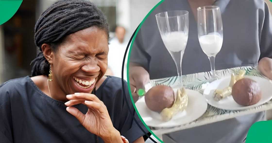 A woman served clients chicken feet, magwinya and milk