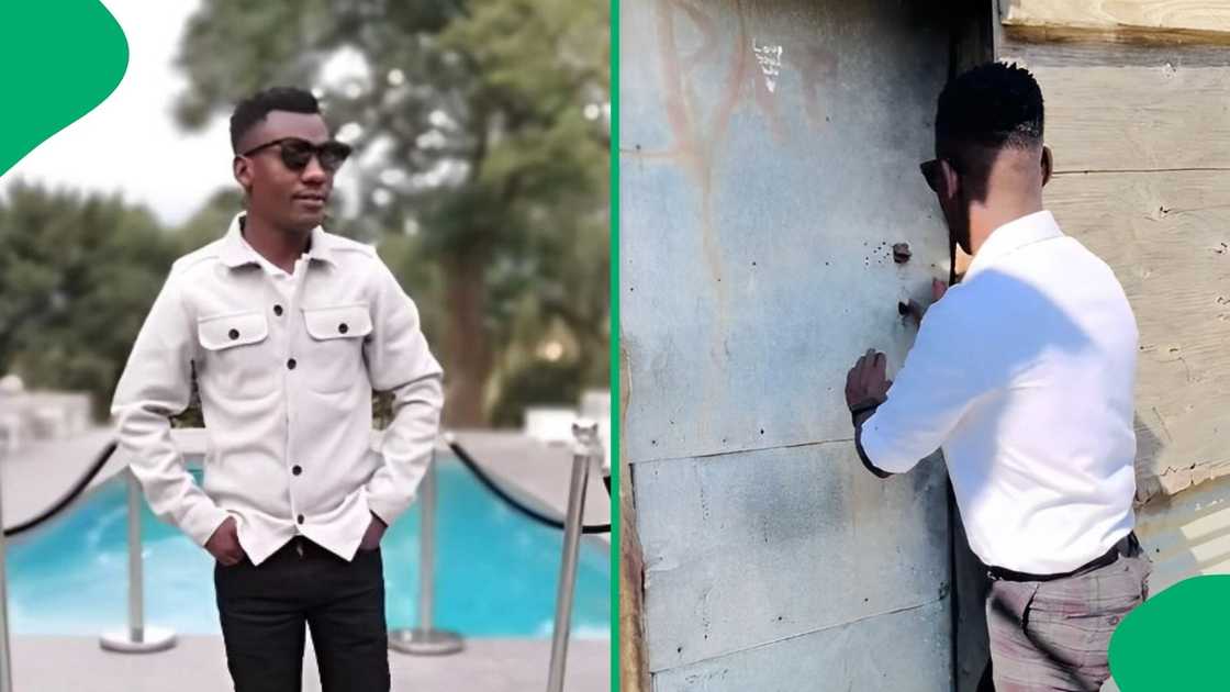 A well-dressed man showed life in a shack. A well-dressed man showed life in a shack.