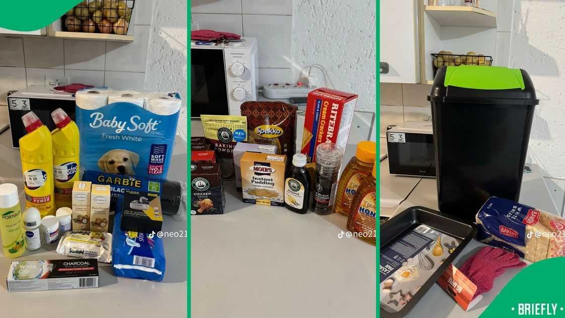 Shoprite grocery haul showing cleaning products, toilet paper, toiletries, pantry items and household essentials laid out on a kitchen counter. Shoprite grocery haul showing cleaning products, toilet paper, toiletries, pantry items and household essentials laid out on a kitchen counter.