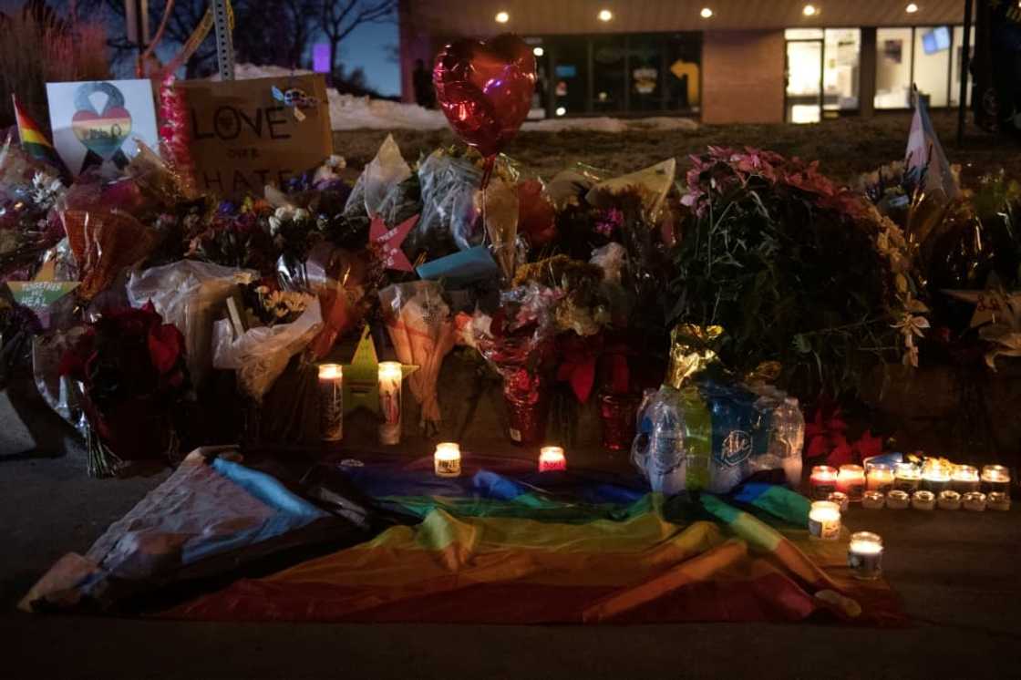 Mourners created a memorial near Club Q for those killed in the shooting Mourners created a memorial near Club Q for those killed in the shooting