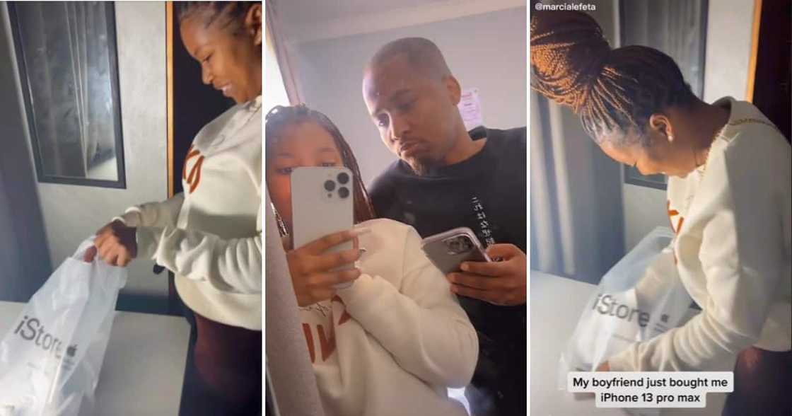 TikTok user Marcia Lefeta unboxing her iPhone 13 Pro Max TikTok user Marcia Lefeta unboxing her iPhone 13 Pro Max