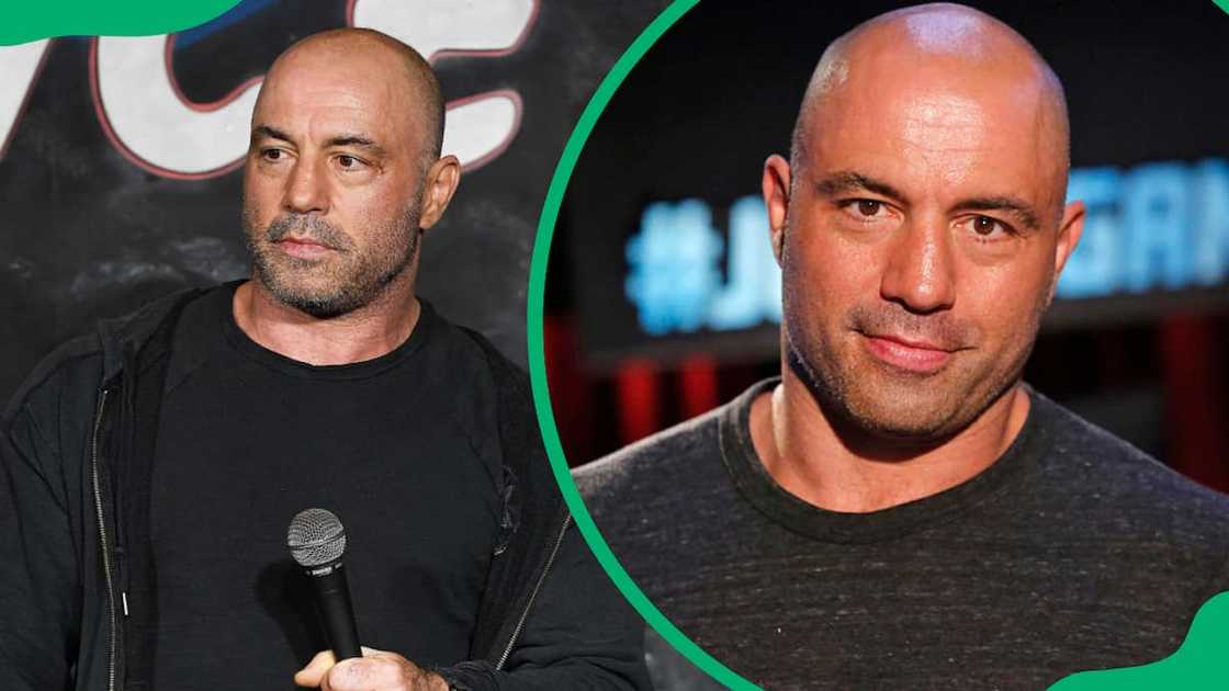 Joe Rogan at The Ice House Comedy Club in Pasadena, California (L). Joe Rogan on the set of Joe Rogan Questions Everything (R).