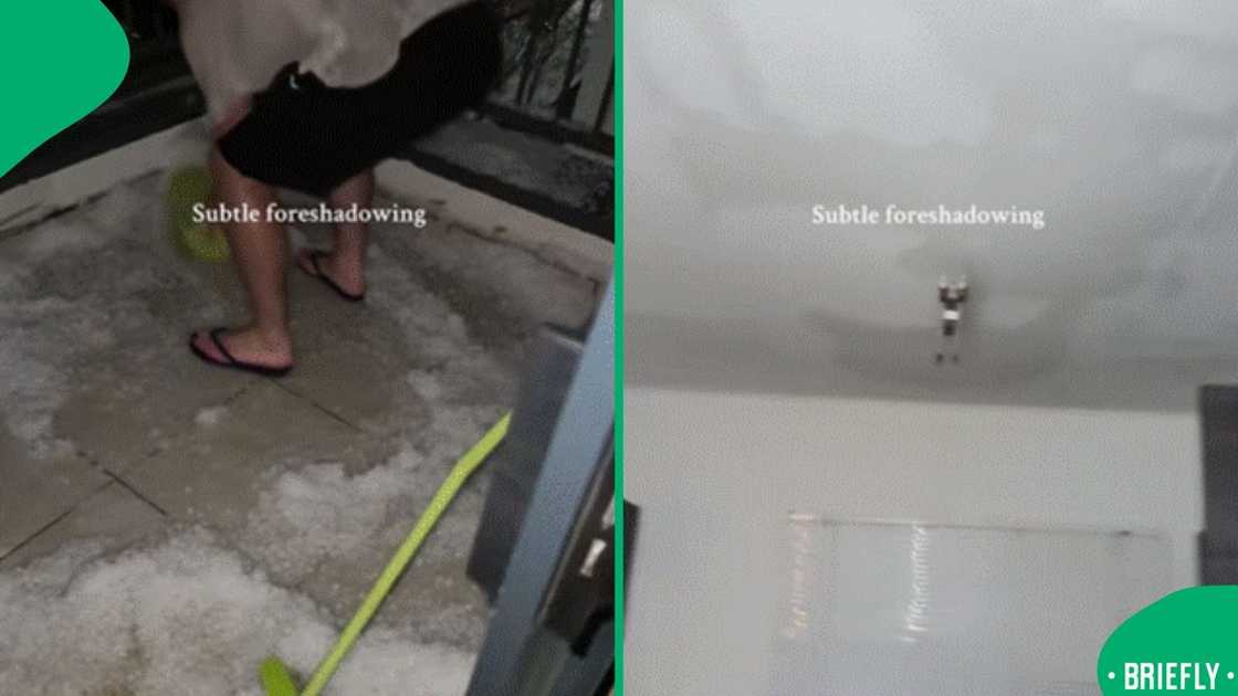 The picture on the right showed a leaking ceiling as the storm continued The picture on the right showed a leaking ceiling as the storm continued