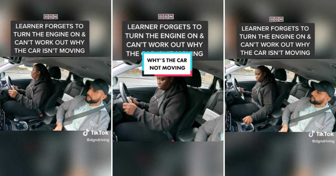 TikTok user DGN Driving School and his learner driver who forgot to start the car TikTok user DGN Driving School and his learner driver who forgot to start the car