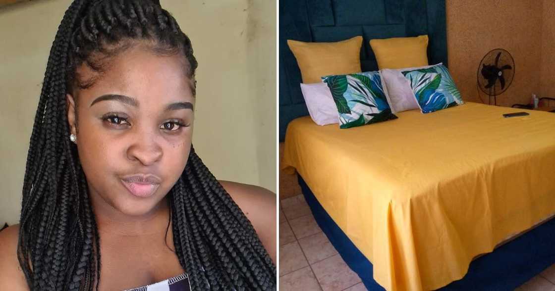 The Limpopo woman has colourful bedding The Limpopo woman has colourful bedding