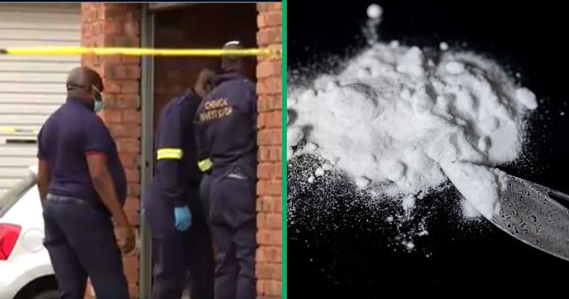 SAPS raiding the Douglasdale storage where the drugs were kept. SAPS raiding the Douglasdale storage where the drugs were kept.