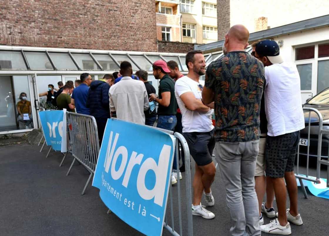 A line for monkeypox vaccination in the northern French city of Lille, where many Belgians have been welcomed to get a dose