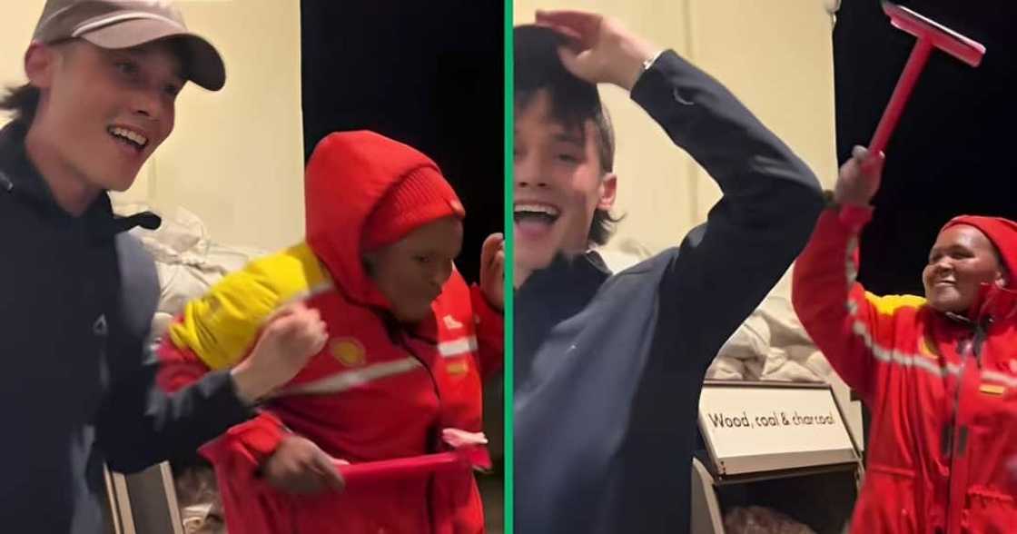 A TikTok video shows a white man dancing with a petrol attendant A TikTok video shows a white man dancing with a petrol attendant
