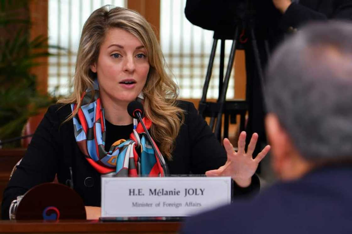 Canada's Foreign Minister Melanie Joly, shown here on October 14, 2022 Canada's Foreign Minister Melanie Joly, shown here on October 14, 2022