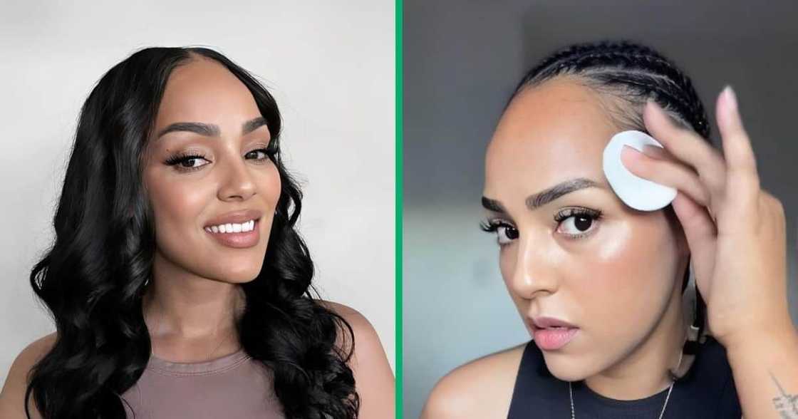 South African woman puts on wig. South African woman puts on wig.