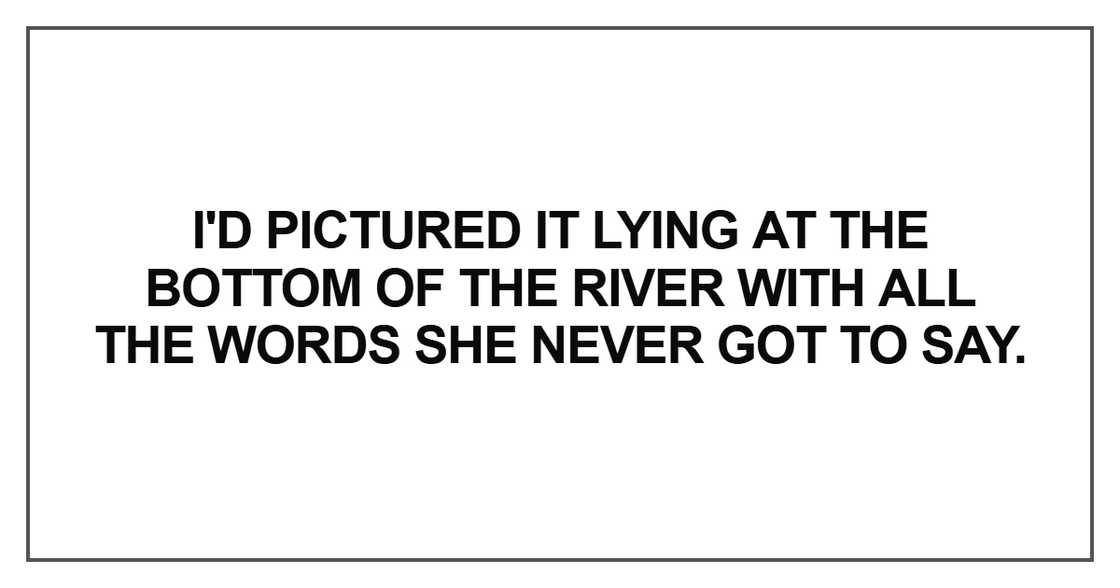I'd pictured it lying at the bottom of the river with all the words she never got to say.