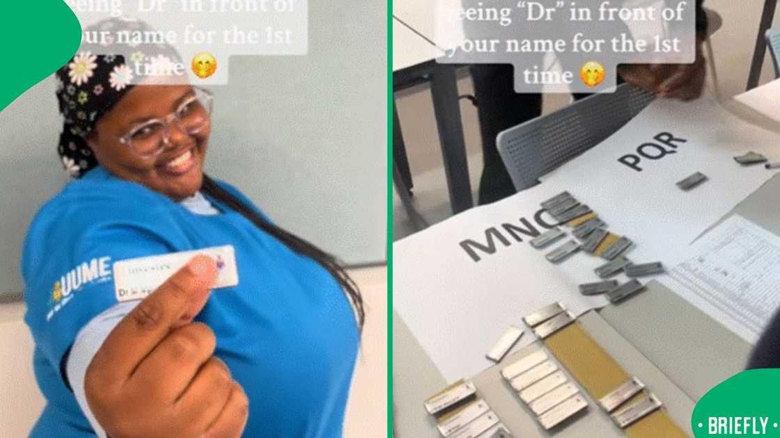 The visual on the right showed doctors’ badges on the table The visual on the right showed doctors’ badges on the table