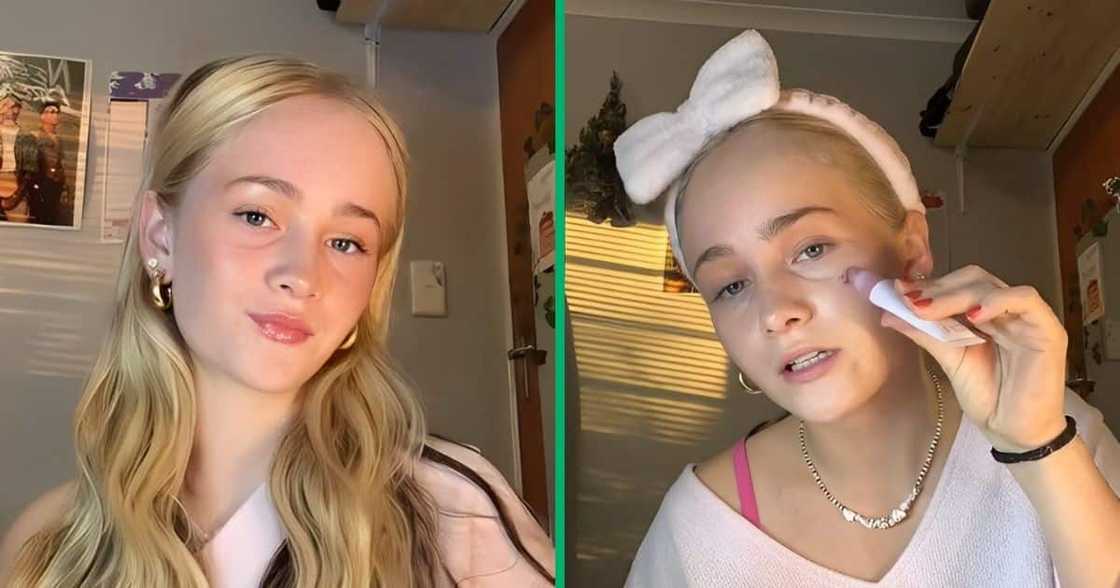 White woman applies makeup to her face. White woman applies makeup to her face.