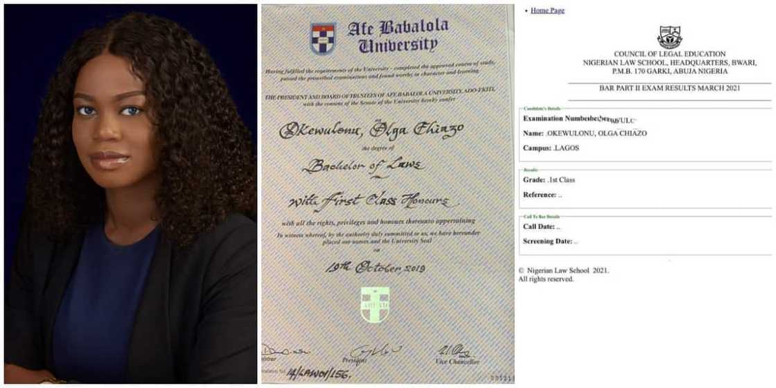 Joy as pretty Nigerian lady bags double first-class in law