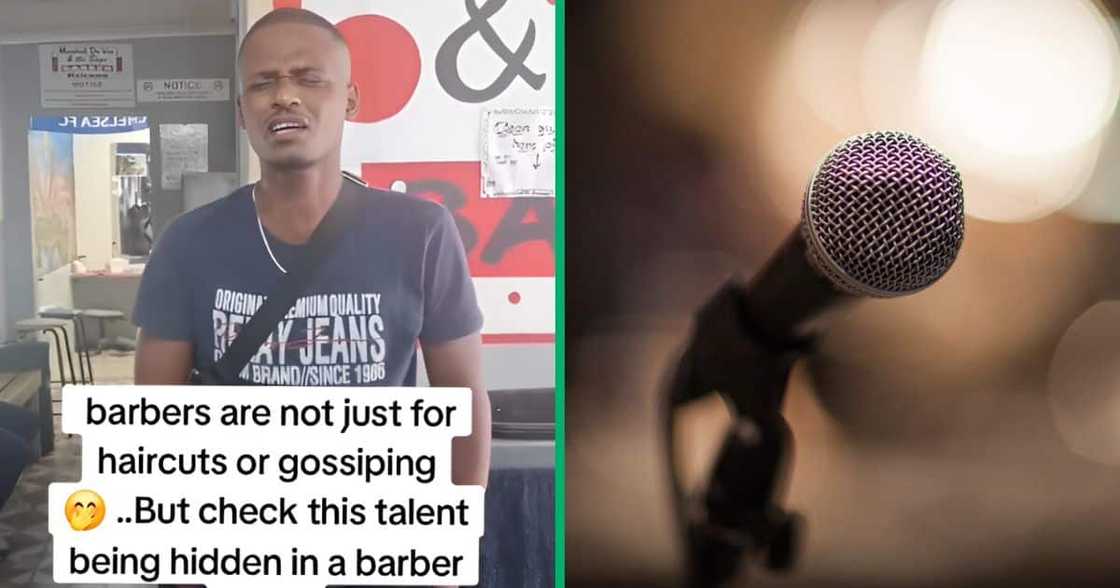 A TikTok video captured a man beautifully singing at a barbershop. A TikTok video captured a man beautifully singing at a barbershop.