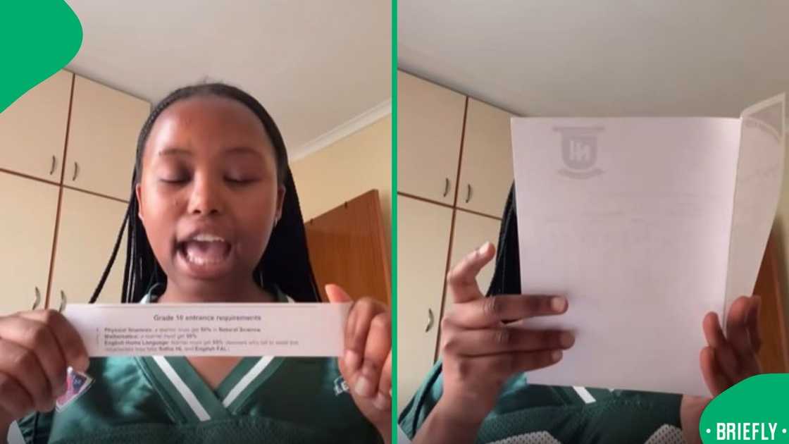 The image on the right showcased the young woman reading her report card
