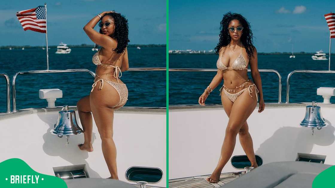 Minnie Dlamini on a yacht in Miami