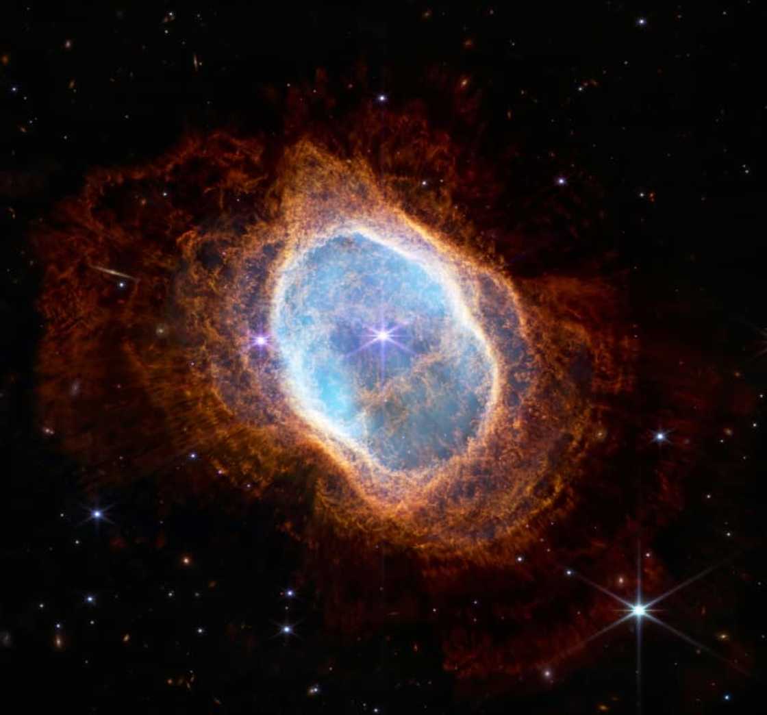 This image released by NASA on July 12, 2022, shows the bright star at the center of NGC 3132 This image released by NASA on July 12, 2022, shows the bright star at the center of NGC 3132