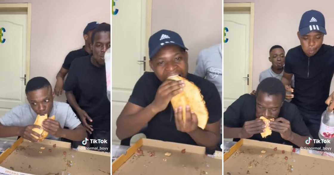 Mzansi men eating pizza on TikTok