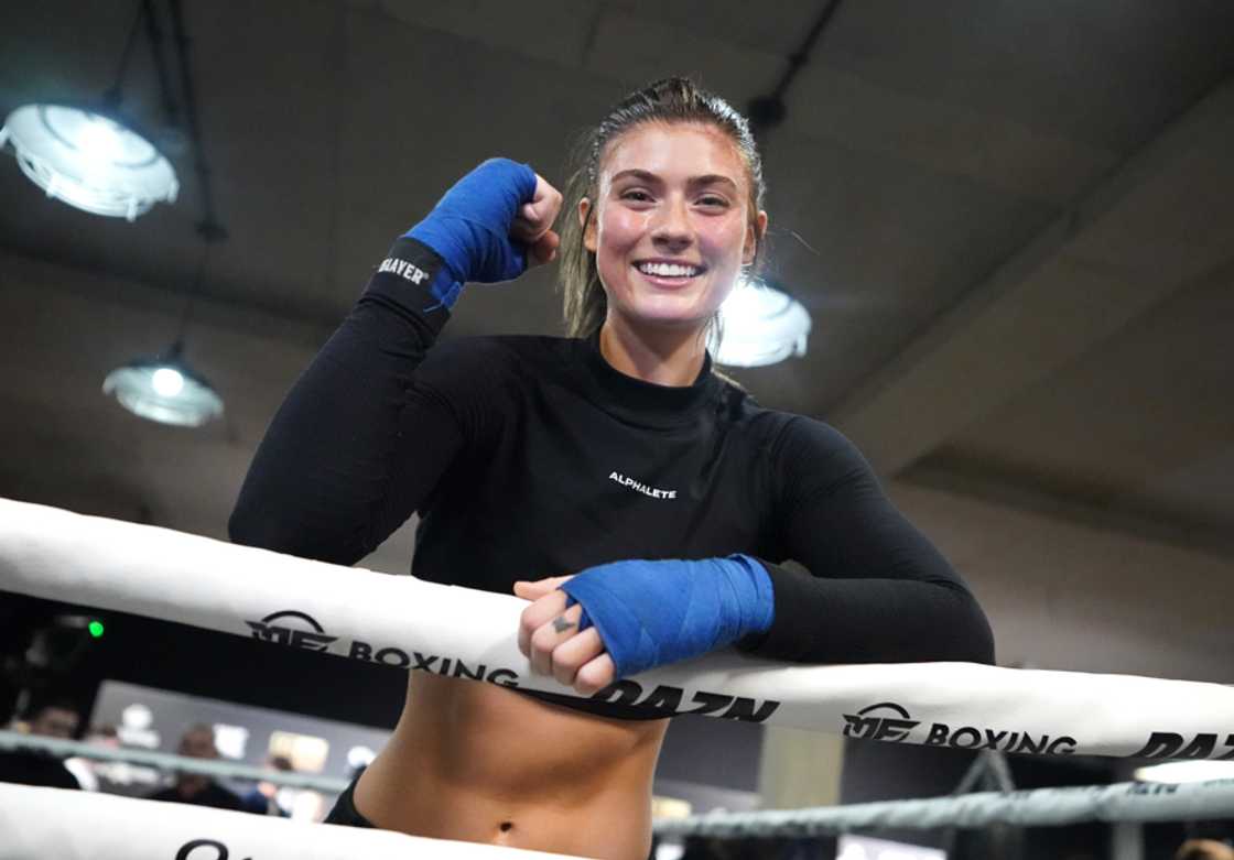 Faith Ordway during a media workout at Crystal House, London Faith Ordway during a media workout at Crystal House, London