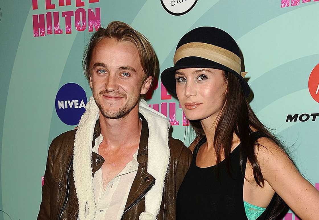 Actors Tom Felton and Jade Gordon at Perez Hilton's Mad Hatter tea party birthday celebration