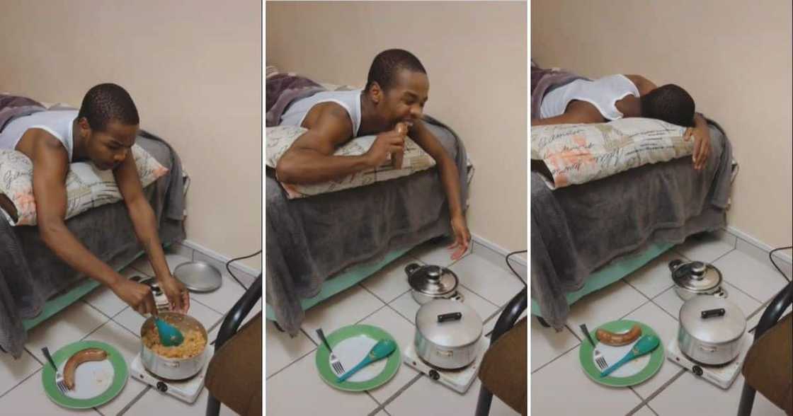 Man cooking on the floor Man cooking on the floor