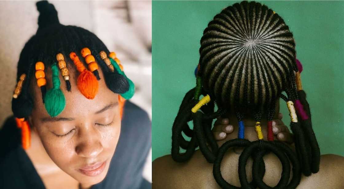 Cornrows with multi-coloured bangs