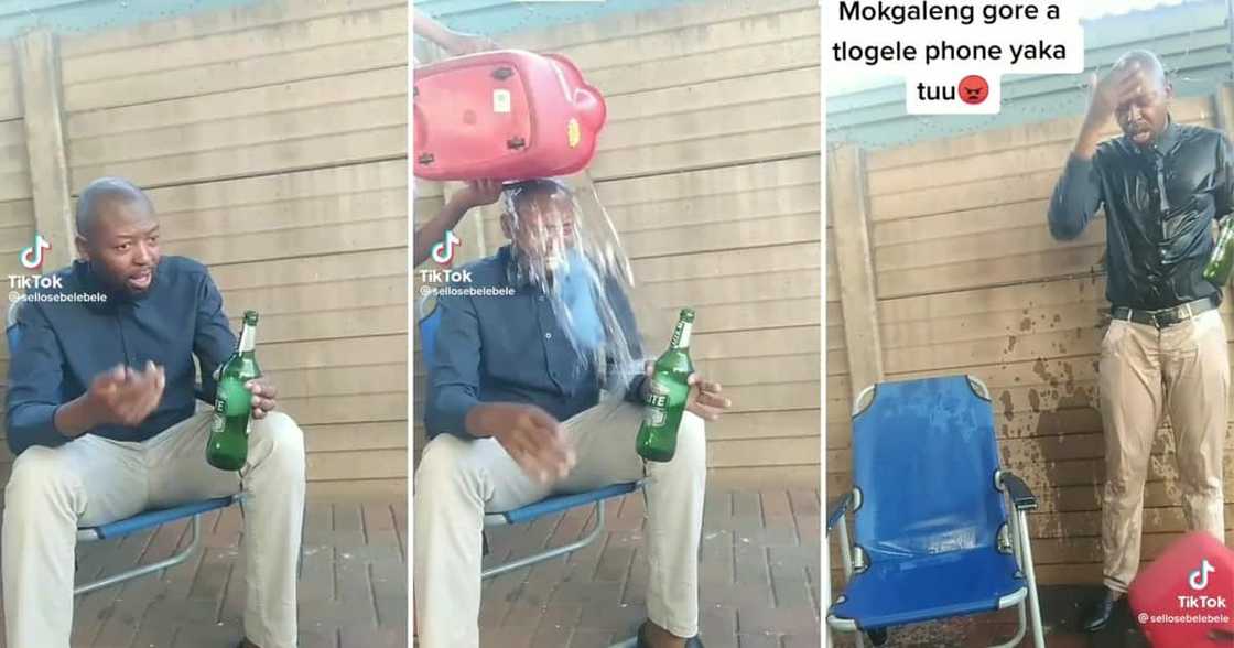 Woman throws bucket of water on cheating boyfriend Woman throws bucket of water on cheating boyfriend