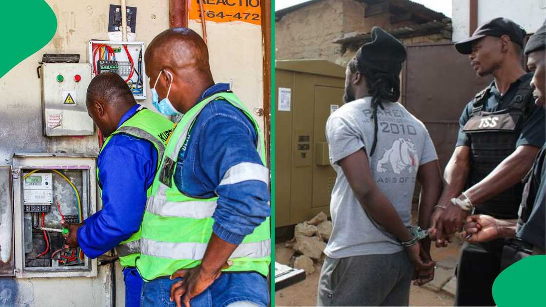 City Power officials cutting illegal connections after conducting a visit to Alexandra, where one man was arrested.