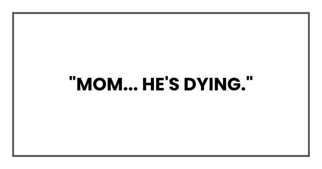 "Mom," Peter said softly, "he's dying." "Mom," Peter said softly, "he's dying."