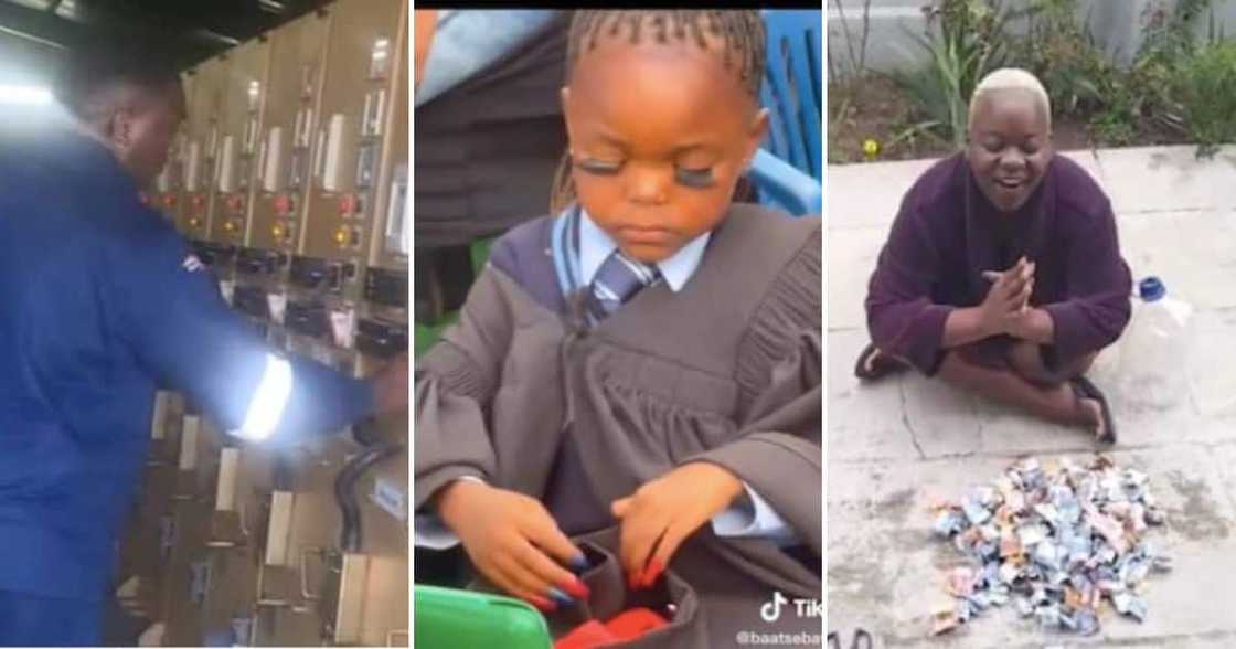 Man switches off electricity, Toddler stuns with nails and eyelashes and woman opens bottle filled with cash