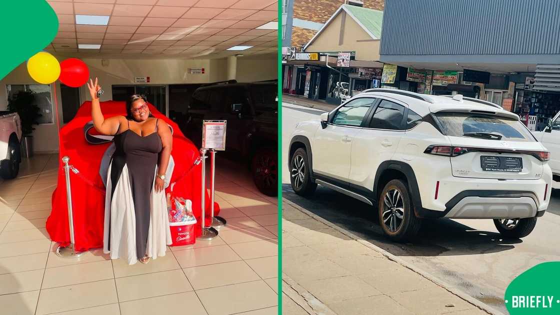 Nompumelelo Vilakazi stands in front of her new car Nompumelelo Vilakazi stands in front of her new car