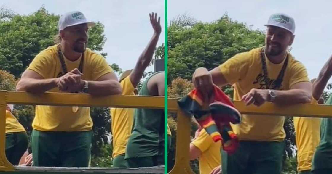 Eben Etzebeth throws Glenwood Highschool jersey