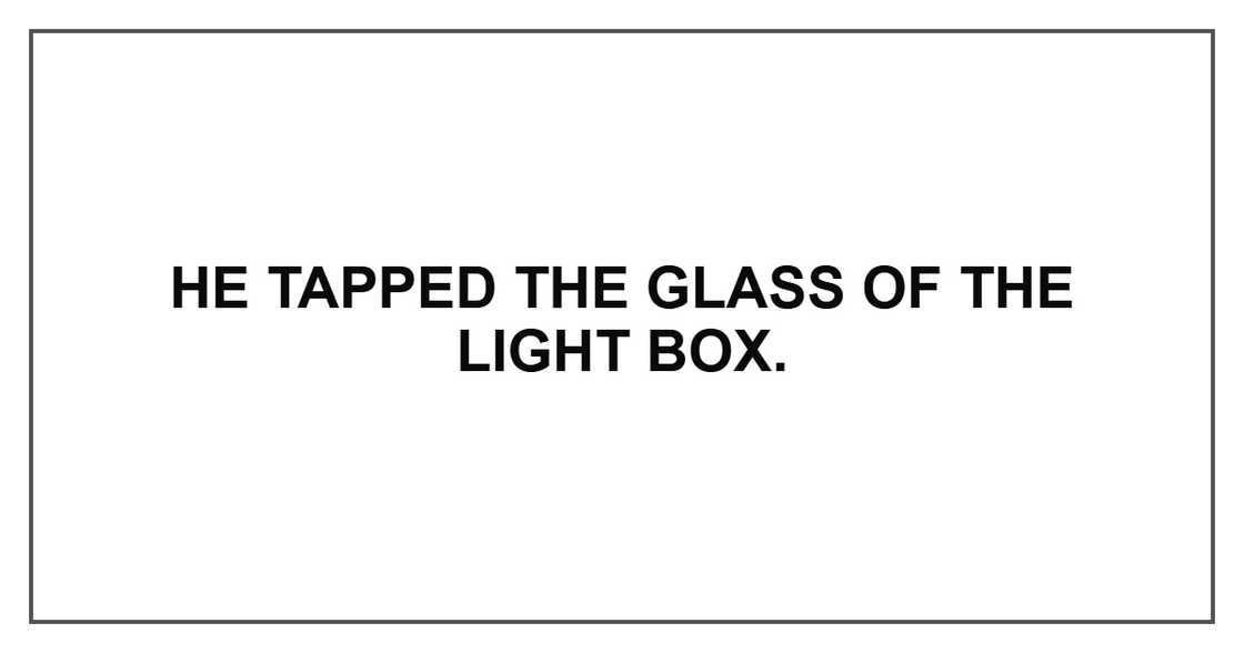 He tapped the glass of the light box. He tapped the glass of the light box.