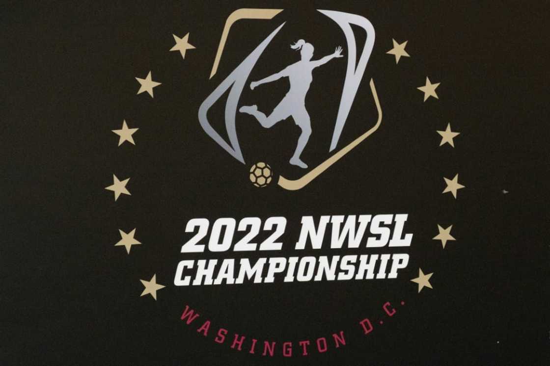 The NWSL logo is displayed before a 2022 playoff game The NWSL logo is displayed before a 2022 playoff game